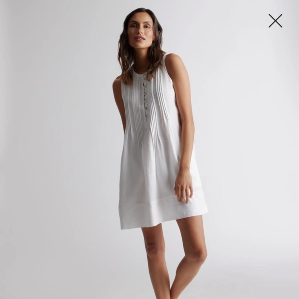 Quince white European linen sleeveless swing dress